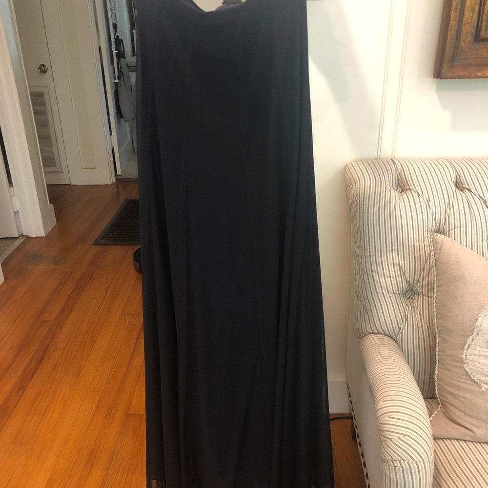 Black floor length shear skirt with split liner